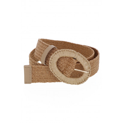 STRAW ELASTIC BELT SOLID COLOR, OVAL BUCKLE