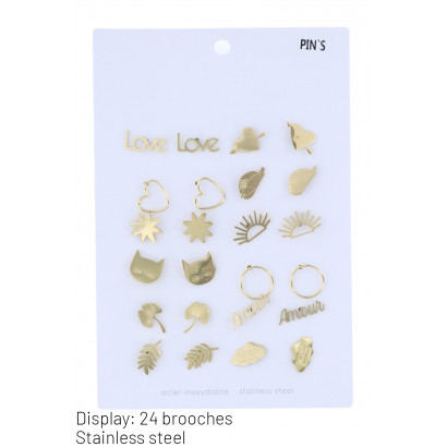 BROCHE DIFFÉRENT STYLE, LOVE, SOLEIL, CHAT, COEUR