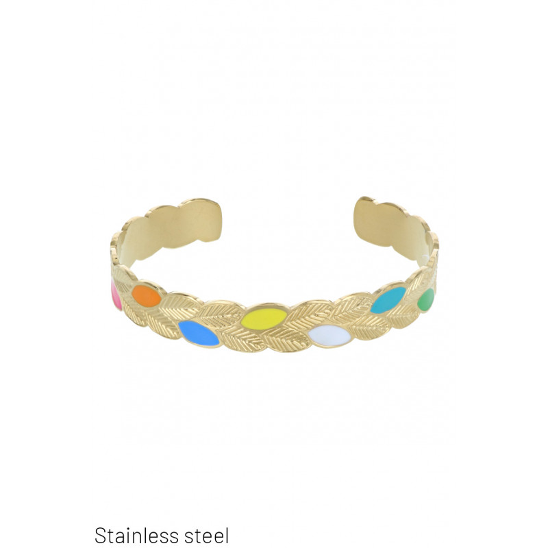 STEEL RIGID BRACELET WITH LEAVES & COLORED PART