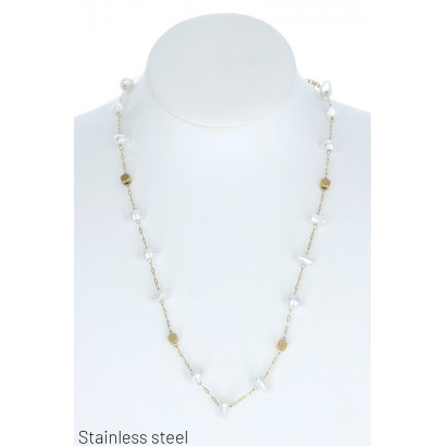 STAINL.STEEL NECKLACE WITH ROUND PENDANT AND PEARL