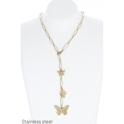ST.STEEL THICK LINK NECKLACE & BUTTERFLIES PENDANT