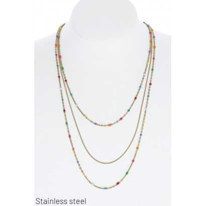 3 ROWS STEEL NECKLACES WITH BEADS
