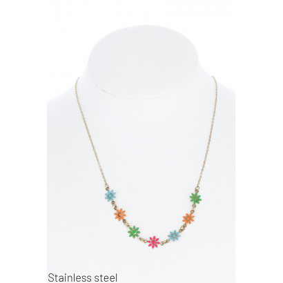 ST. STEEL NECKLACE WITH FLOWERS PENDANT