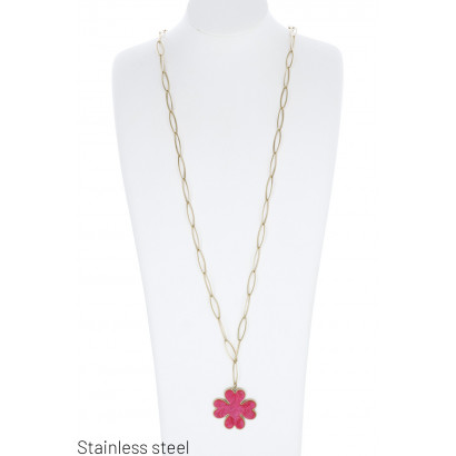 STEEL THICK LINK NECKLACE WITH RESIN FLOWER
