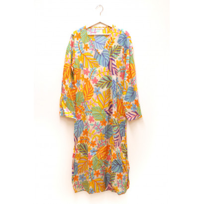 COTTON TUNIC PRINTED EXOTIC FLOWERS & LEAVES