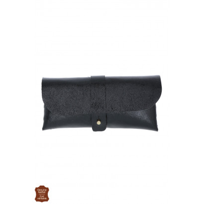 LAORA, SHINY LEATHER POUCH SOLID COLOR