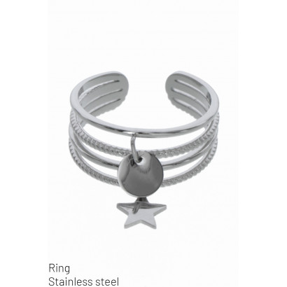 RING ST. STEEL WITH STAR AND ROUND PENDANT