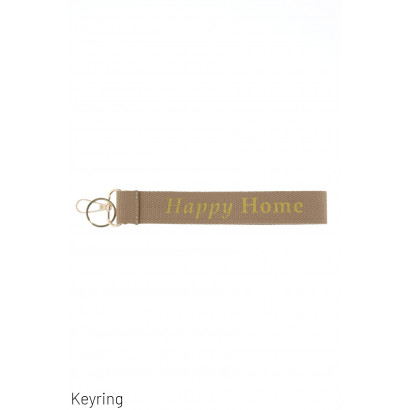 KEYRING WITH MESSAGE ON WEBBING: HAPPY HOME