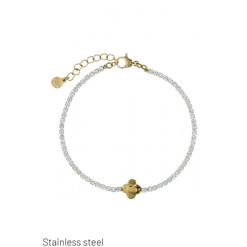 STEEL BRACELET WITH STRASS & ROUNDED CROSS PENDANT