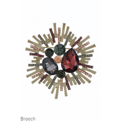 BROOCH ROUND SHAPE WITH RAY AND FACETED STONE
