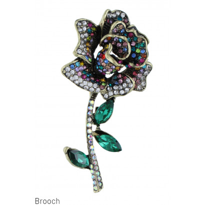 BROOCH WITH FLOWER AND FACETED STONE