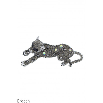 BROOCH WITH PANTHER AND RHINESTONES