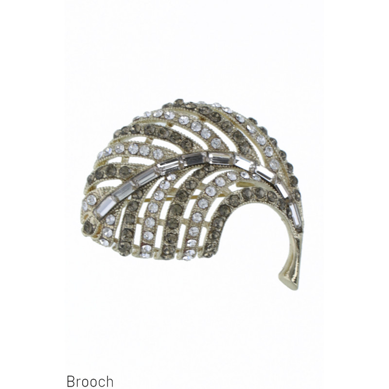 BROCHE MET BLAD EN STRASS