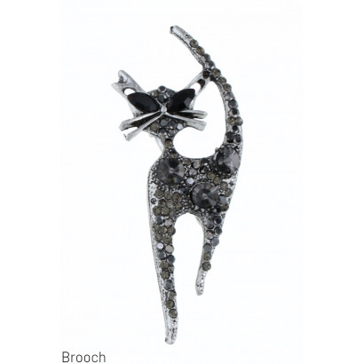 BROOCH WITH CAT AND RHINESTONES