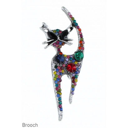 BROCHE MET KAT EN STRASS