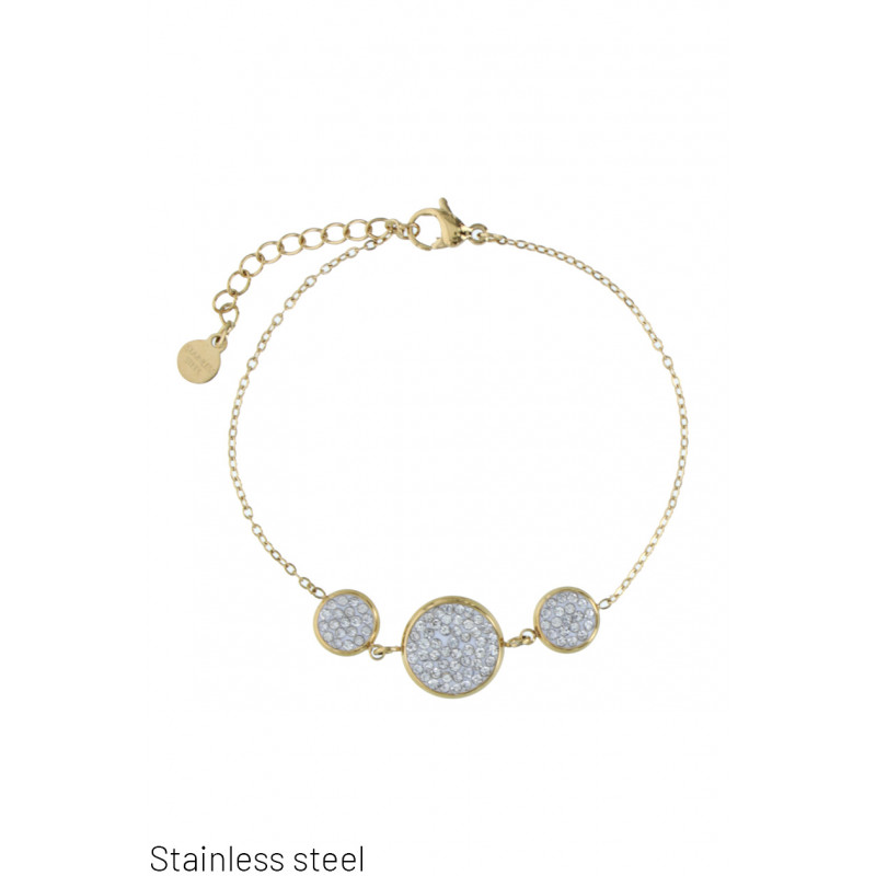 STAINLESS STEEL BRACELET WITH ROUND PENDANT STRASS