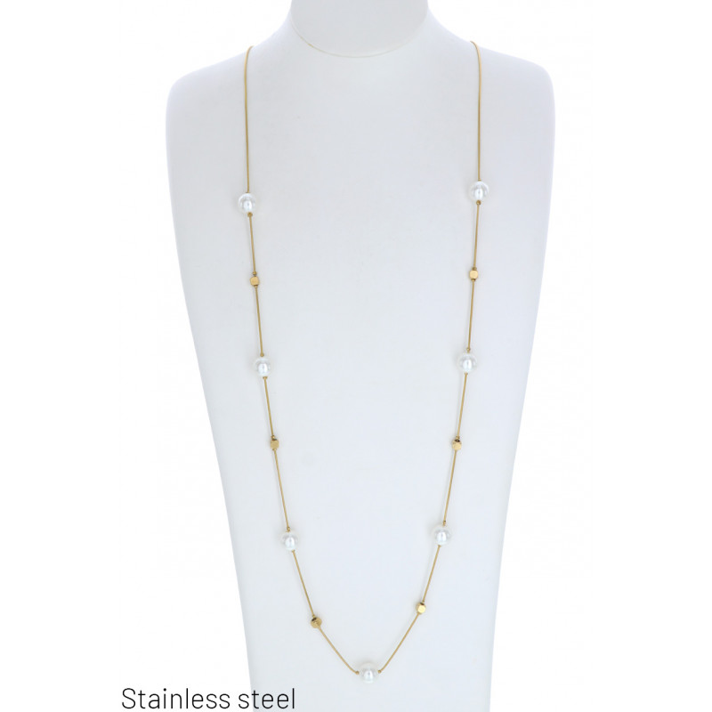 COLLIER ACIER LONG AVEC PERLES