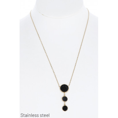 STAINL.STEEL NECKLACE WITH BEADS & ROUND PENDANT