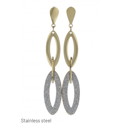 EARRINGS STAINL STEEL OVAL SHAPE & GLITTER