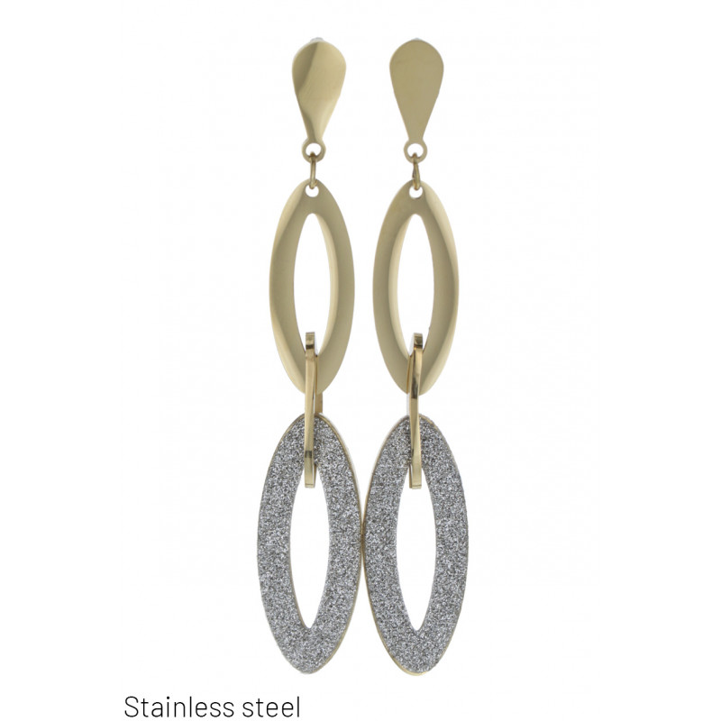 EARRINGS STAINL STEEL OVAL SHAPE & GLITTER