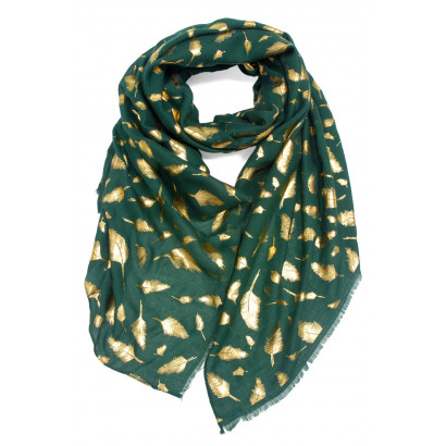 SCARF PRINTED LEAVES AND GOLD LUREX