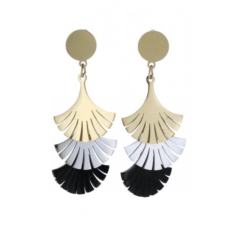 EARRINGS ST. STEEL FAN SHAPE