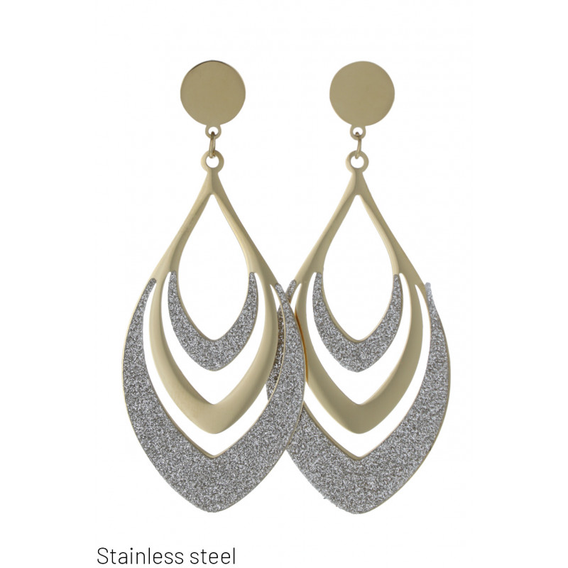 EARRINGS STEEL DROP SHAPE WITH GLITTER