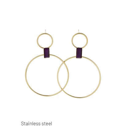 STEEL EARRINGS ROUND SHAPE WITH STONES