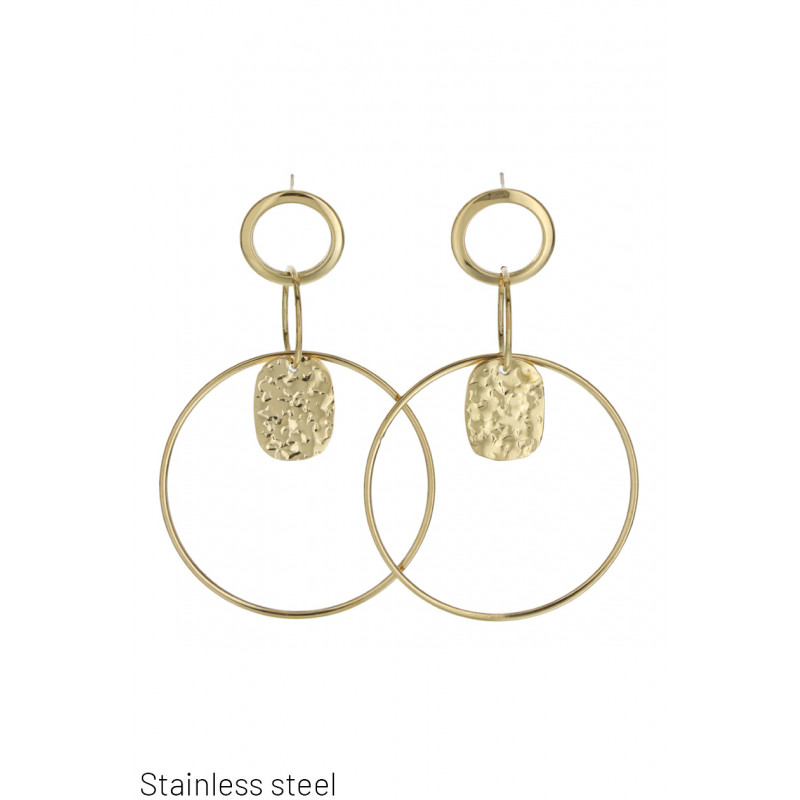 STEEL EARRING ROUND SHAPE WITH ROUND PENDANT
