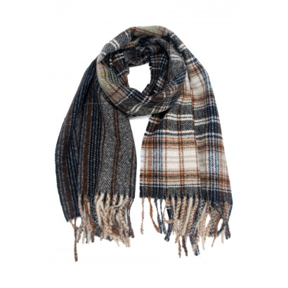 WOVEN WINTER SCARF CHECKED WITH FRINGES