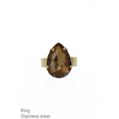 STAINLESS STEEL RING & STONE, BAROQUE STYLE