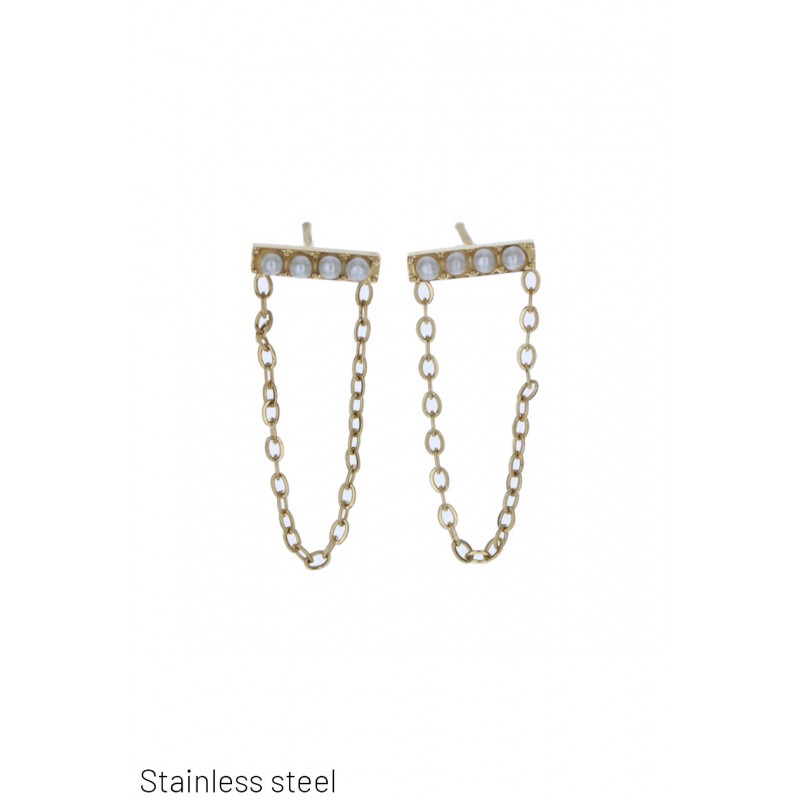 STEEL EARRING  PEARLS AND CHAIN
