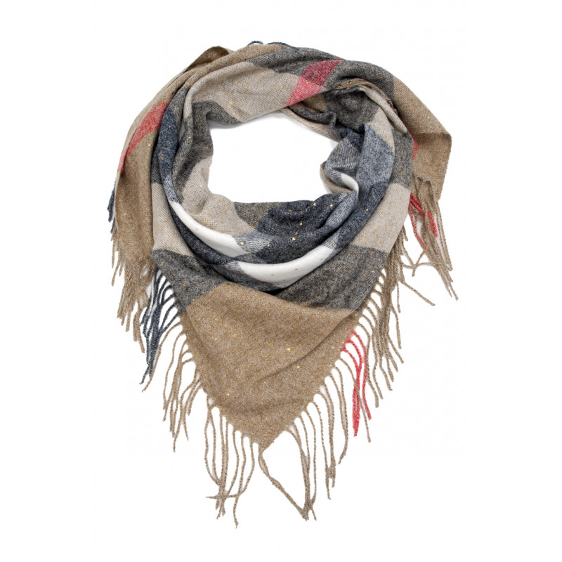 WOVEN SQUARE SCARF WITH CHECK, LUREX AND FRINGES
