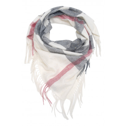 WOVEN SQUARE SCARF WITH CHECK, LUREX AND FRINGES