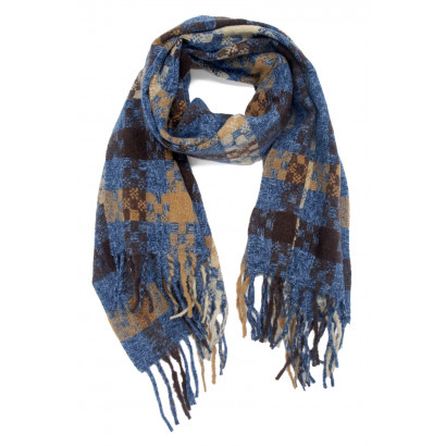 WOVEN WINTER SCARF CHECKED WITH FRINGES