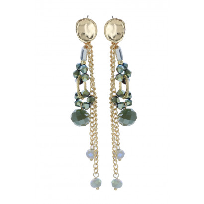 EARRING WITH CHAIN AND MULTI BEADS