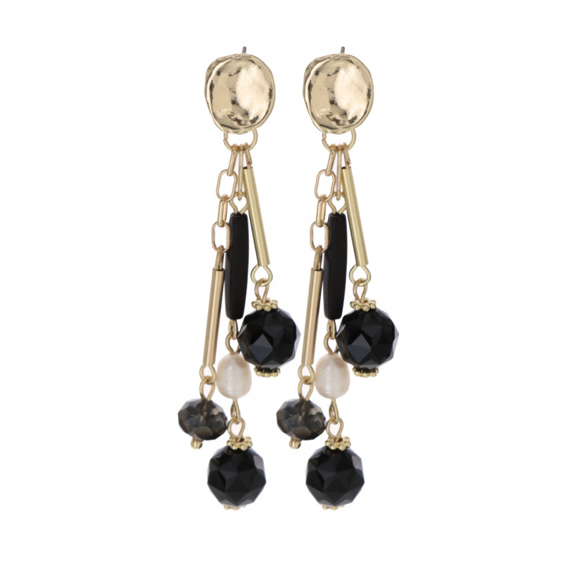 EARRINGS WITH METAL BAR AND PEARLS