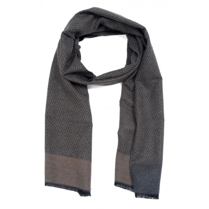 WOVEN WINTER SCARF PRINTED STRIPES WITH FRANGES