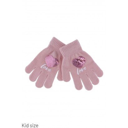 GANTS ENFANT TRICOTES AVEC COEURS PAILLETTES