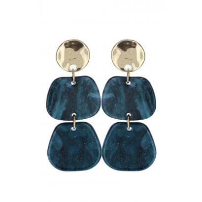 EARRINGS HAMMERED METAL AND MARBLE EFFECT RESIN