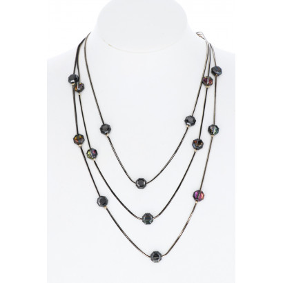 3 ROWS NECKLACE WITH METAL FACETED BEADS