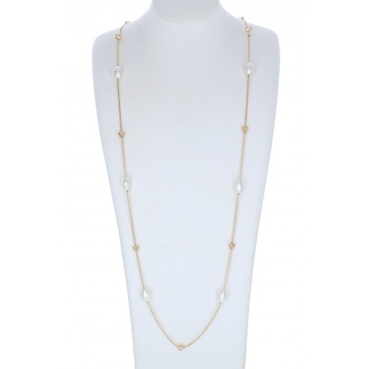 LONG NECKLACE WITH METAL BEADS & PEARLS