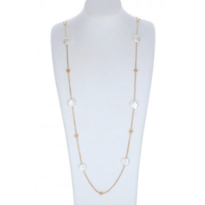 LONG NECKLACE WITH METAL BEADS & PEARLS