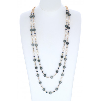 2 ROWS NECKLACE WITH STONES AND PEARLS