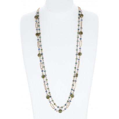LONG CHAIN NECKLACE WITH FACETED BEADS PENDANT