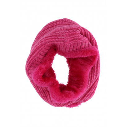 KIDS KNITTED SNOOD WITH FUR IMITATION