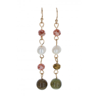 EARRINGS WITH FACETED BEADS, PEARLS AND STONES