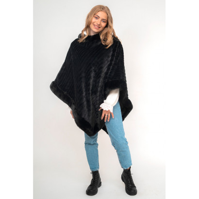 PONCHO IN FAKE FUR WITH LINES