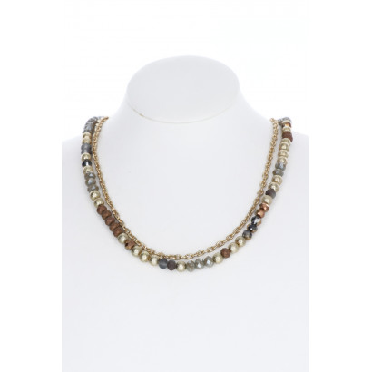 COLLIER A 2 RANGEES, MULTI PERLES AND CHAINE