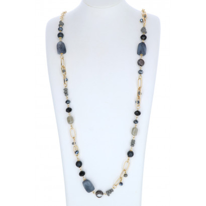 LONG NECKLACE WITH MULTI STONES & BEADS